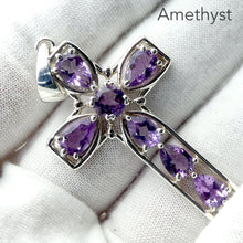 Load image into Gallery viewer, Cross Pendant | Medium Size | Seven 7 Gemstones | 925 Sterling Silver | Amethyst | Ruby | Moonstone | Topaz | Genuine Gems from Crystal Heart Melbourne Australia since 1986