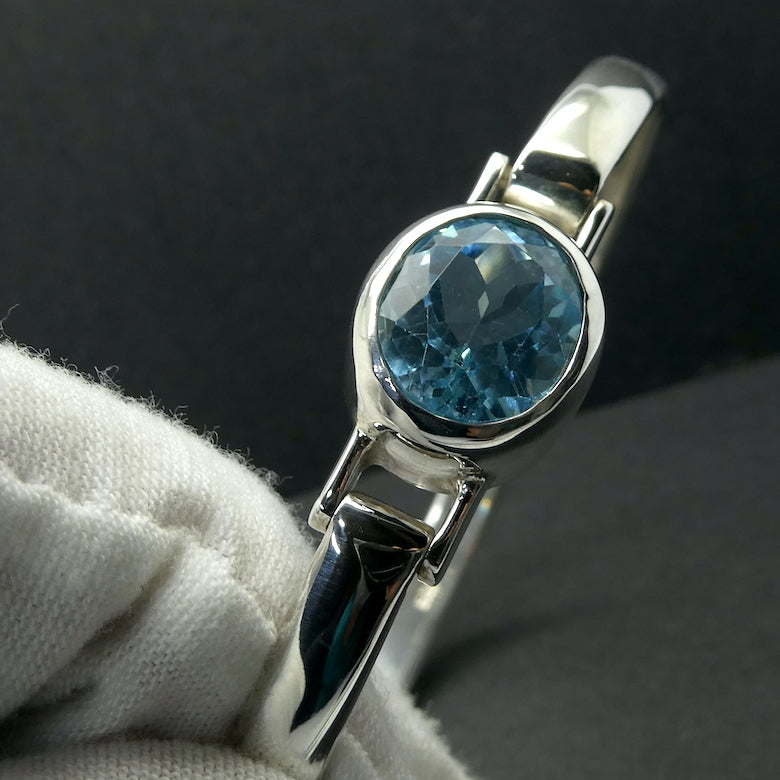 Blue Topaz Bracelet Bangle  | large Faceted Oval | bezel set | Open Back | Genuine Gemstones from Crystal Heart Melbourne Australia since 1986