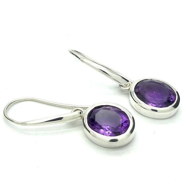 Amethyst Earrings | Faceted Ovals | Perfect Purple | 925 Sterling Silver |  Solid bezel Set | Open Back | Secure Custom Hooks | Genuine Gems from Crystal Heart Australia since 1986