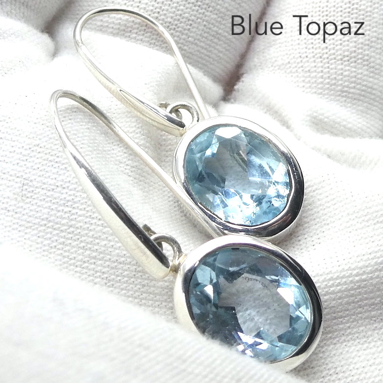 Blue Topaz  Earrings | Flawless Faceted Ovals | sky to swiss  Blue | 925 Sterling Silver | Bezel Set |  Genuine Gems from Crystal Heart Melbourne Australia since 1986