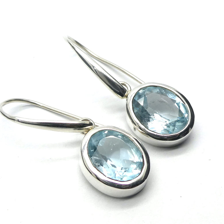 Blue Topaz  Earrings | Flawless Faceted Ovals | sky to swiss  Blue | 925 Sterling Silver | Bezel Set |  Genuine Gems from Crystal Heart Melbourne Australia since 1986