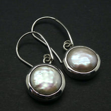 Load image into Gallery viewer, Baroque Button  Pearl Earrings | 925 Sterling Silver | Lovely Lustre | Superior Bezel setting with custom hooks | Genuine Gems from Crystal Heart Melbourne Australia since 1986