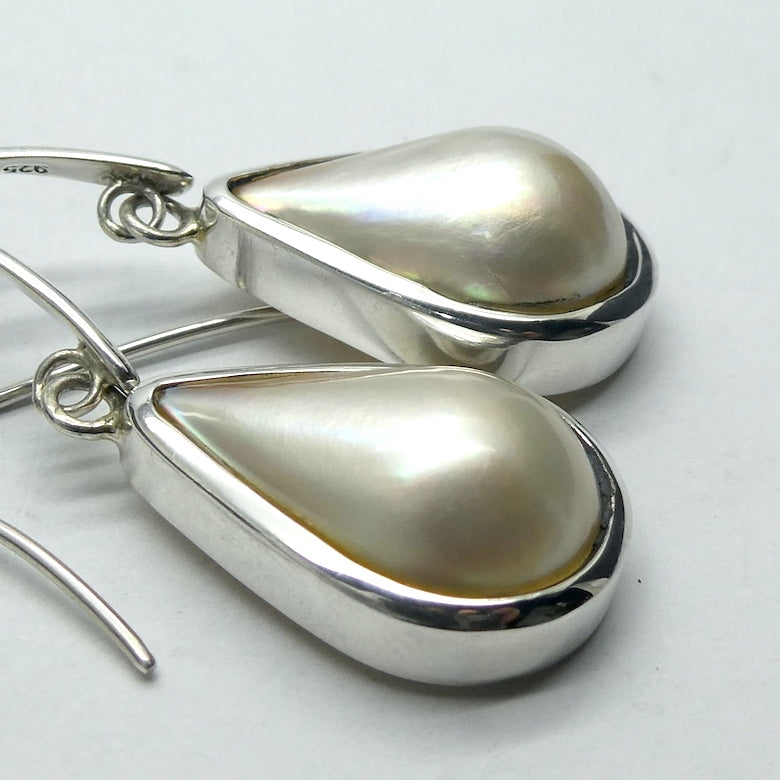  Pearl Earrings | Mabe Teardrops | 925 Sterling Silver | Lovely Lustre | Superior Bezel setting with custom hooks | Genuine Gems from Crystal Heart Melbourne Australia since 1986