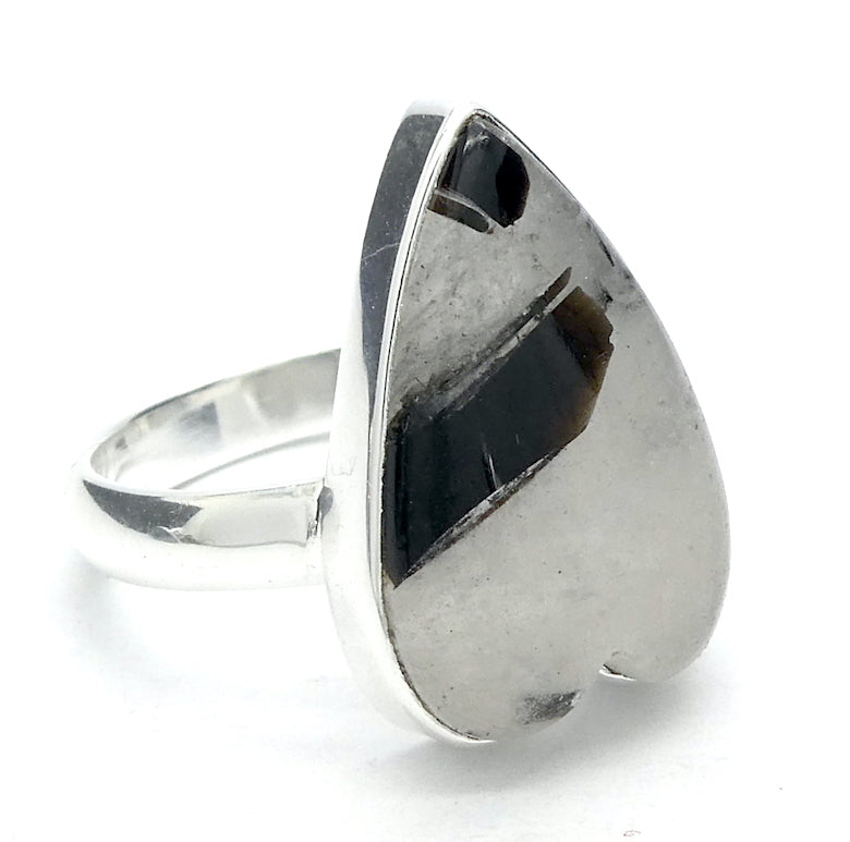Black Tourmaline in Clear Quartz Ring | Heart Shaped Cabochon | Natural | US Size 7.5, 8, 9, 9.5 | 925 Sterling Silver | Genuine gems from Crystal Heart Melbourne Australia since 1986