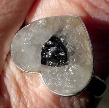 Load image into Gallery viewer, Black Tourmaline in Clear Quartz Ring | Heart Shaped Cabochon | Raw Unpolished surface | Natural | US Size 10 | AUS Size T1/2 | 925 Sterling Silver | Genuine gems from Crystal Heart Melbourne Australia since 1986