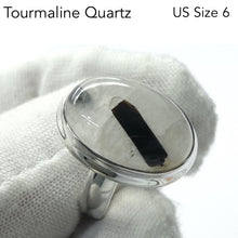 Load image into Gallery viewer, Black Tourmaline in Clear Quartz Ring | Oval Cabochon | Natural | US Size 6 | AUS Size L1/2 | 925 Sterling Silver | Genuine gems from Crystal Heart Melbourne Australia since 1986