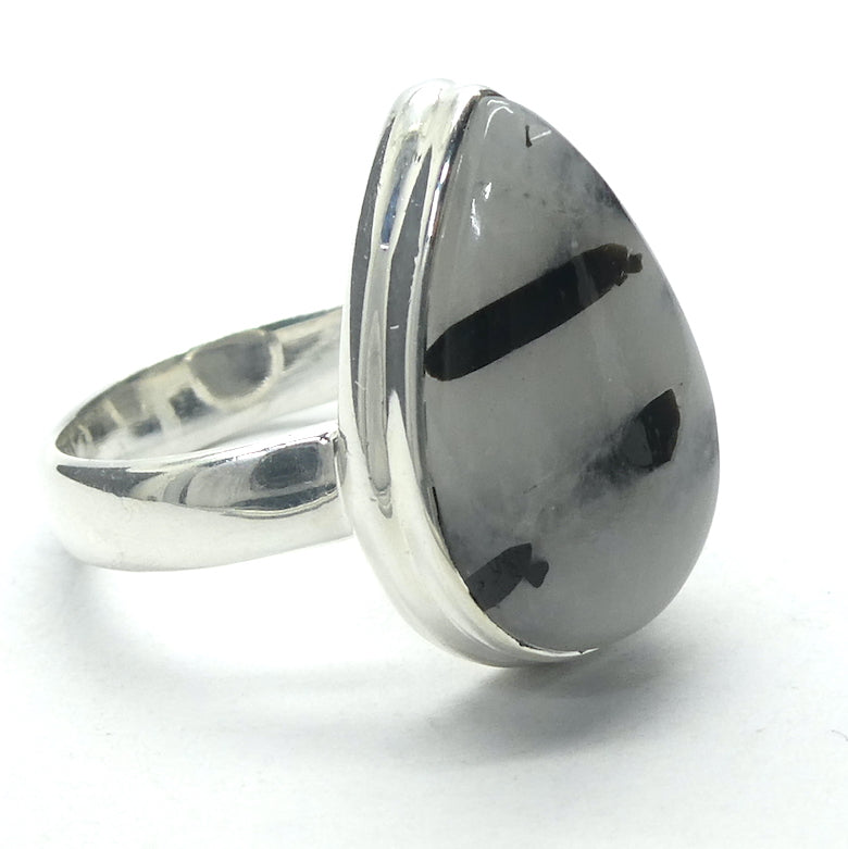 Black Tourmaline in Clear Quartz Ring | Oval Cabochon | Natural | US Size 6.5 | AUS Size M1/2 | 925 Sterling Silver | Genuine gems from Crystal Heart Melbourne Australia since 1986