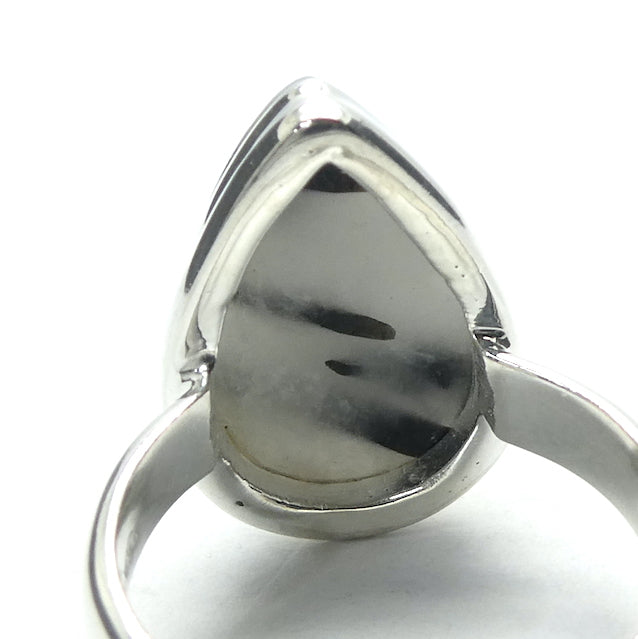 Black Tourmaline in Clear Quartz Ring | Oval Cabochon | Natural | US Size 6.5 | AUS Size M1/2 | 925 Sterling Silver | Genuine gems from Crystal Heart Melbourne Australia since 1986