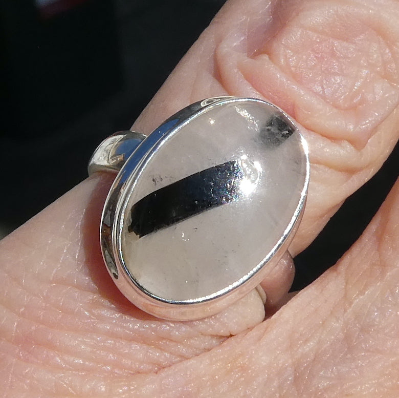 Black Tourmaline in Clear Quartz Ring | Oval Cabochon | Natural | US Size 6 | AUS Size L1/2 | 925 Sterling Silver | Genuine gems from Crystal Heart Melbourne Australia since 1986
