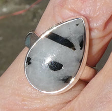 Load image into Gallery viewer, Black Tourmaline in Clear Quartz Ring | Oval Cabochon | Natural | US Size 6.5 | AUS Size M1/2 | 925 Sterling Silver | Genuine gems from Crystal Heart Melbourne Australia since 1986
