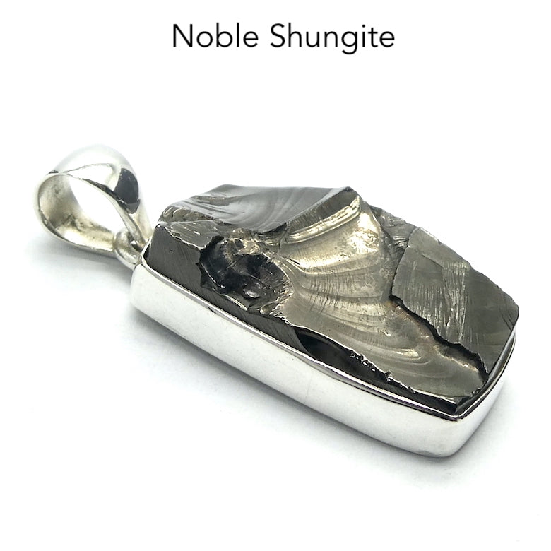 Noble Shungite Pendant | Raw Unpolished Oblong | 925 Sterling Silver | Major Healing Stone | Fullerenes and Buckyballs | Purify Water | Channel Calm Healing Universal Energy | Protect from EMFs | Genuine Gems from Crystal Heart Melbourne Australia since 1986
