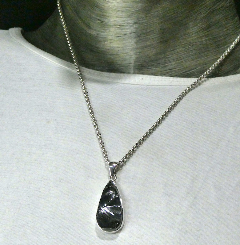Noble Shungite Pendant | Raw Unpolished Teardrop | 925 Sterling Silver | Major Healing Stone | Fullerenes and Buckyballs | Purify Water | Channel Calm Healing Universal Energy | Protect from EMFs | Genuine Gems from Crystal Heart Melbourne Australia since 1986