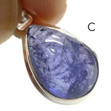 Load image into Gallery viewer, Tanzanite Gemstone Pendant  | Small Teardrop Cabochon | Bezel Set | Open Back | Nice blue violet | Good Transparency | Fascinating Veils | inclusions | 925 Sterling Silver | Achieve your spiritual potential  | Genuine Gems from Crystal Heart Melbourne since 1986
