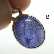 Load image into Gallery viewer, Tanzanite Gemstone Pendant  | Small Oval Cabochon | Bezel Set | Open Back | Nice blue violet | Good Transparency | Fascinating Veils | inclusions | 925 Sterling Silver | Achieve your spiritual potential  | Genuine Gems from Crystal Heart Melbourne since 1986