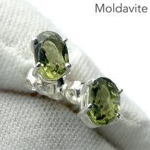 Load image into Gallery viewer, Moldavite Stud Earring | 925 Sterling Silver | Claw Set | Open back | Green Obsidian | CZ Republic | Intense Personal Heart Transformation | Scorpio Stone | Genuine Gems from Crystal Heart Melbourne Australia since 1986