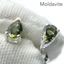 Load image into Gallery viewer, Moldavite Stud Earring | faceted Teardrops | 925 Sterling Silver | Claw Set | Open back | Green Obsidian | CZ Republic | Intense Personal Heart Transformation | Scorpio Stone | Genuine Gems from Crystal Heart Melbourne Australia since 1986