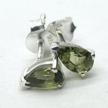 Load image into Gallery viewer, Moldavite Stud Earring | faceted Teardrops | 925 Sterling Silver | Claw Set | Open back | Green Obsidian | CZ Republic | Intense Personal Heart Transformation | Scorpio Stone | Genuine Gems from Crystal Heart Melbourne Australia since 1986