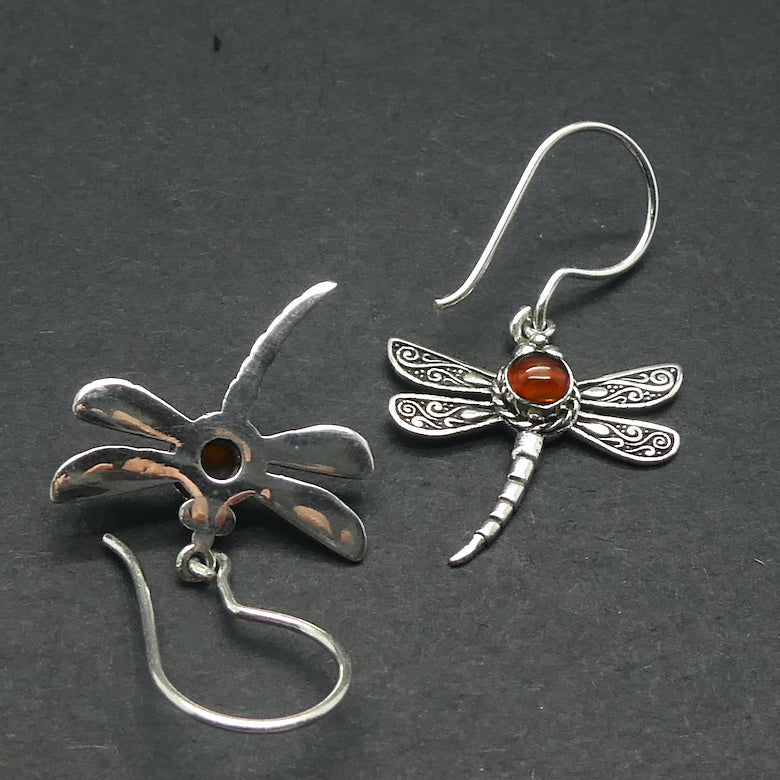 Dragonfly Earrings | 925 Sterling Silver | Lovely Detail | Baltic Amber | Round Cabochon |  Genuine Gems from Crystal Heart Melbourne Australia since 1986