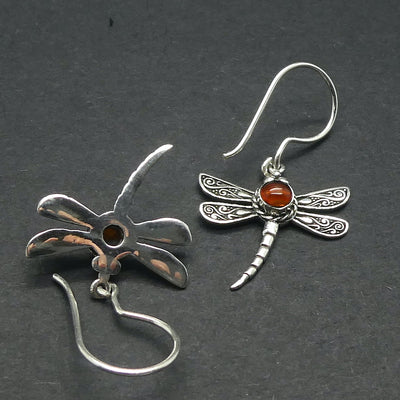 Dragonfly Earrings | 925 Sterling Silver | Lovely Detail | Baltic Amber | Round Cabochon |  Genuine Gems from Crystal Heart Melbourne Australia since 1986