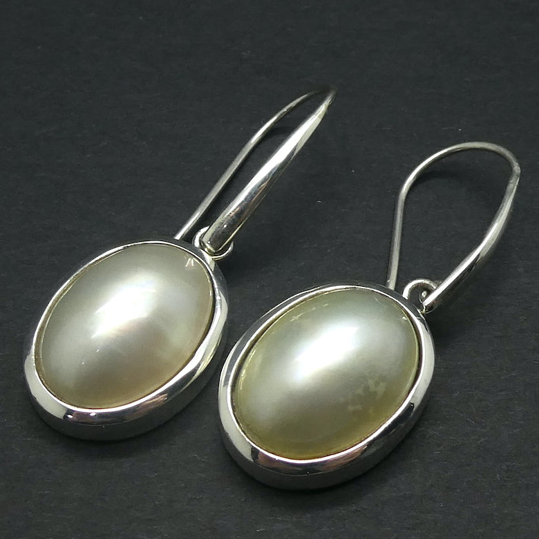  Pearl Earrings | Mabe Ovals | 925 Sterling Silver | Lovely Lustre | Superior Bezel setting with custom hooks | Genuine Gems from Crystal Heart Melbourne Australia since 1986