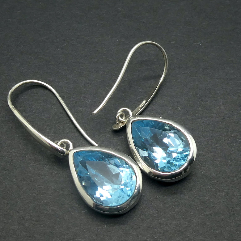  Blue Topaz  Earrings | Large Flawless Faceted Teardrops | sky to swiss  Blue | 925 Sterling Silver | Bezel Set |  Genuine Gems from Crystal Heart Melbourne Australia since 1986