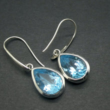 Load image into Gallery viewer,  Blue Topaz  Earrings | Large Flawless Faceted Teardrops | sky to swiss  Blue | 925 Sterling Silver | Bezel Set |  Genuine Gems from Crystal Heart Melbourne Australia since 1986