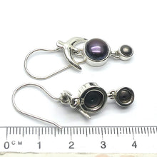 Load image into Gallery viewer,  Freshwater Black Pearl Earrings  | 925 Sterling Silver | Large Round over smaller one | Fantastic iridescence | Topped by a soaring bird | Genuine Gems from Crystal Heart Melbourne Australia since 1986