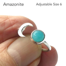 Load image into Gallery viewer, Amazonite Ring | Round Cabochon | 925 Sterling Silver | Virgo Stone | US Size 6 |  Beautiful Blue Green Feldspar | Genuine Gems from Crystal Heart Melbourne Australia since 1986