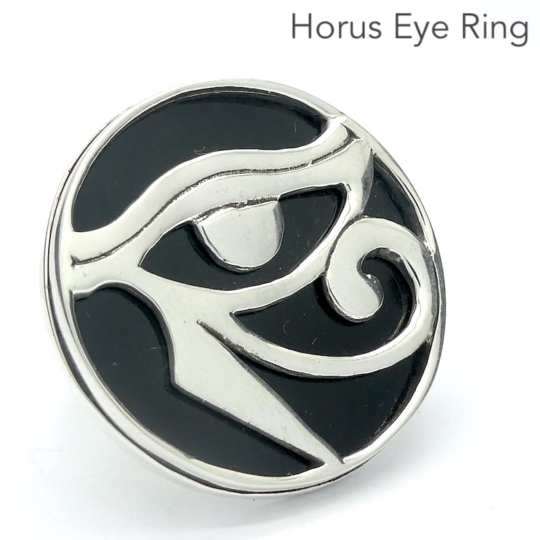 Eye of Horus on Black Onyx Disc | Ring | Pendant  925 Sterling Silver | Healing, Protection, Well Being | Genuine Gems from Crystal Heart Melbourne Australia since 1986
