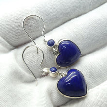 Load image into Gallery viewer, Lapis Lazuli Earrings | Carved puff Hearts | Lovely Colour  | 925 Sterling Silver | Deep Royal Blue | Genuine gems from Crystal Heart Melbourne Australia since 1986