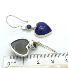 Load image into Gallery viewer, Lapis Lazuli Earrings | Carved puff Hearts | Lovely Colour  | 925 Sterling Silver | Deep Royal Blue | Genuine gems from Crystal Heart Melbourne Australia since 1986