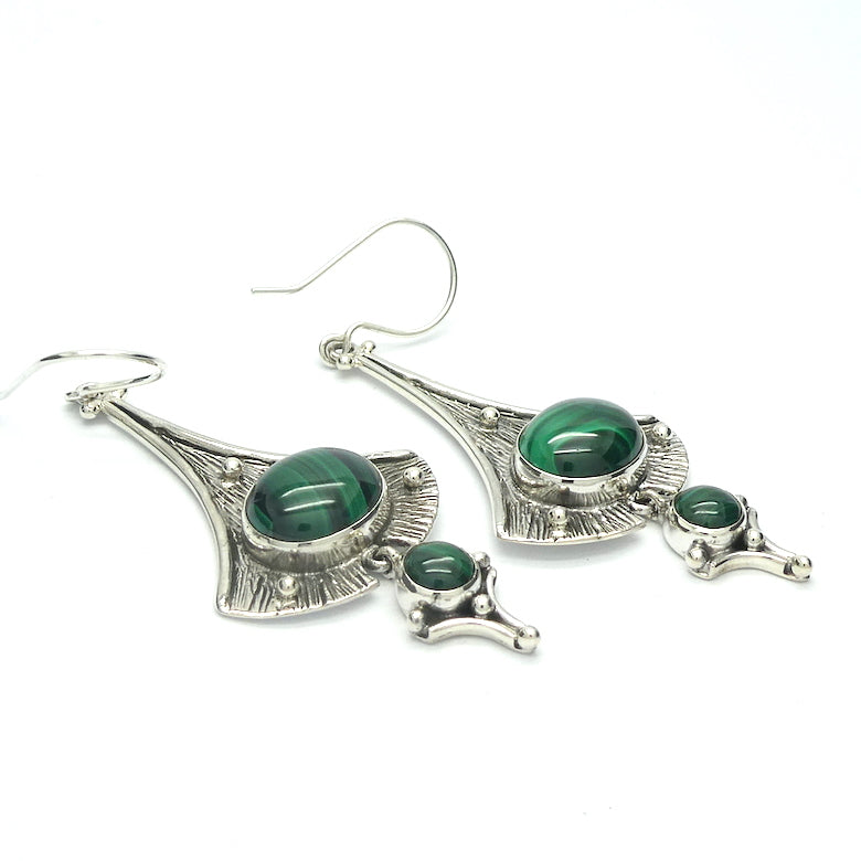 Malachite Earring | Oval Cabochon | 925 Sterling Silver | Quality Ethnic Style setting | Empower the Feminine Goddess | Detox | Empower | Capricorn Scorpio | Genuine Gems from Crystal Heart Melbourne Australia since 1986