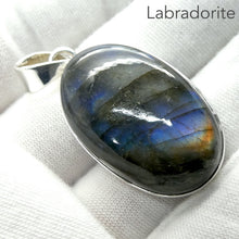 Load image into Gallery viewer, Labradorite Pendant | Nice Colour Flash | Large oval cabochon | Bezel Set with open back |  Genuine Gems from Crystal Heart Melbourne Australia since 1986