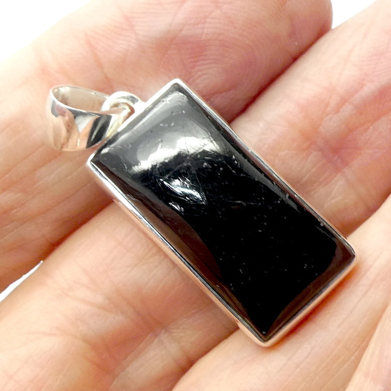 Black Tourmaline Pendant | Oblong Cabochon | 925 Sterling Silver  | Empowers and unblocks the physical | protection from negative energies | Genuine Gems from Crystal Heart Melbourne Australia since 1986 