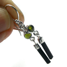 Load image into Gallery viewer, Raw Black Tourmaline Earring | Moldavite Cabochon | Clean Lines visible  | 925 Sterling Silver  | Powerful personal transformation | Empowers and unblocks the physical | protection from negative energies | Genuine Gems from Crystal Heart Melbourne Australia since 1986 