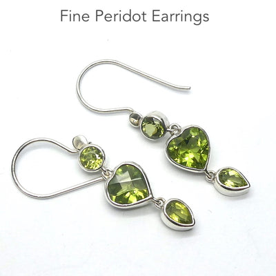 Dainty Peridot Earrings | Faceted Heart, Round & Marquis| 925 Sterling Silver | Joyful Heart Luck Prosperity | Genuine Gems Crystal Heart Australia since 1986