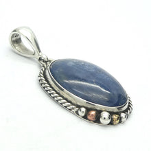 Load image into Gallery viewer, Blue Kyanite Pendant | Oval Cabochon | 925 Sterling Silver | Silver Rope and Ball work | rose and yellow gold plate | Protective for EMFs | Doesn&#39;t hold Negativity | Spiritual Vision | Improves Perception | Genuine Gems from Crystal Heart Melbourne Australia since 1986