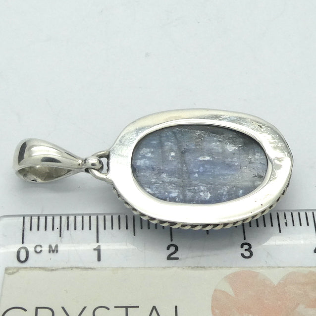 Blue Kyanite Pendant | Oval Cabochon | 925 Sterling Silver | Silver Rope and Ball work | rose and yellow gold plate | Protective for EMFs | Doesn't hold Negativity | Spiritual Vision | Improves Perception | Genuine Gems from Crystal Heart Melbourne Australia since 1986