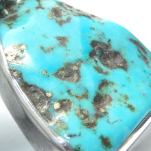 Load image into Gallery viewer, Turquoise Pendant | 925 Sterling Silver | Raw Triangular Nugget | Golden crystals of Pyrites | Arizona | Sagittarius Scorpio Pisces | Genuine Gems from Crystal Heart Melbourne since 1986