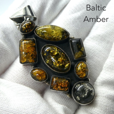 Dark Amber Pendant | Nine Dark Amber Cabochons  | Heavy Sterling Silver | Oxidised | Mediaeval or Gothic Look | Genuine Gems from Crystal heart Melbourne Australia since 1986