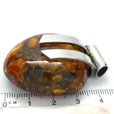 Amber Pendant | Large Freeform Cabochon  | Elegant Modern Setting | 925 Sterling Silver | Genuine Gems from Crystal heart Melbourne Australia since 1986
