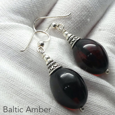 Genuine Baltic Amber Earrings | Dark Molasses | Oval Hand Polished Beads | 925 Silver Findings Genuine Gems from Crystal Heart Melbourne Australia since 1986
