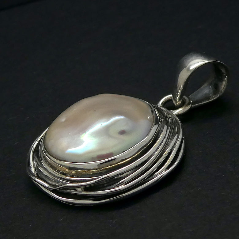 Baroque Pearl Pendant | 925 Sterling Silver | Birds Nest Silver Wire Setting | Lovely Lustre | Bezel set with open back | Genuine Gems from Crystal Heart Melbourne Australia since 1986