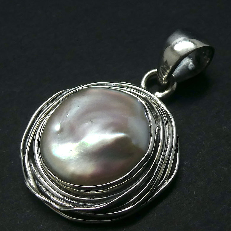 Baroque Pearl Pendant | 925 Sterling Silver | Birds Nest Silver Wire Setting | Lovely Lustre | Bezel set with open back | Genuine Gems from Crystal Heart Melbourne Australia since 1986