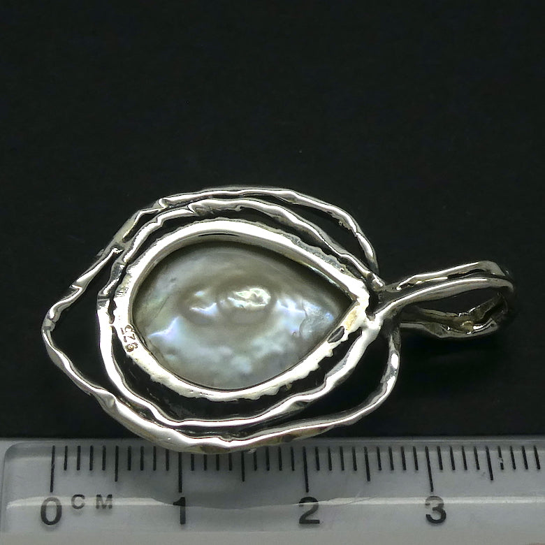 Baroque Pearl Pendant | 925 Sterling Silver | Organically designed Silver Frame | Lovely Lustre | Bezel set with open back | Genuine Gems from Crystal Heart Melbourne Australia since 1986
