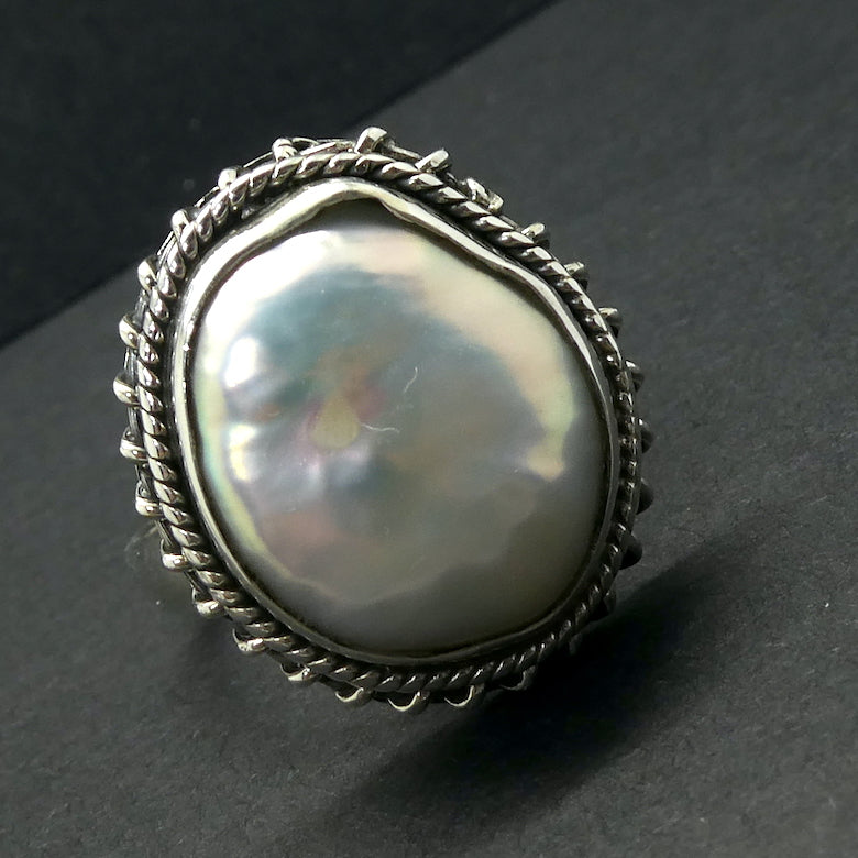 Baroque Pearl Ring| 925 Sterling Silver | Detailed Bezel setting  | Lovely Lustre | Bezel set with open back | US Ring Size 7 to 10 | Genuine Gems from Crystal Heart Melbourne Australia since 1986