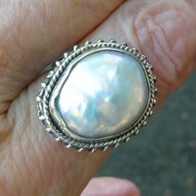Load image into Gallery viewer, Baroque Pearl Ring| 925 Sterling Silver | Detailed Bezel setting  | Lovely Lustre | Bezel set with open back | US Ring Size 7 to 10 | Genuine Gems from Crystal Heart Melbourne Australia since 1986