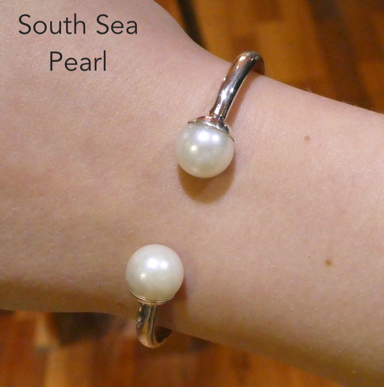 South Sea Pearls | Cuff Bangle | 11 mm | 925 Sterling Silver | Certificate of Authenticity | Silver Cap Setting | Genuine Gems from Crystal Heart Melbourne Australia since 1986