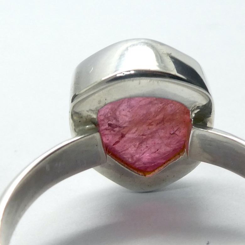 Tourmaline Ring | Rich Red Pink Rubellite | Hexagonal Slice of original Crystal | 925 Sterling Silver | Bezel Set | US Siz8.75 | AUS Size R | Supercharge and unblock the heart | Emotional Clarity | Self Empowerment | Genuine Gems from Crystal Heart Australia since 1986