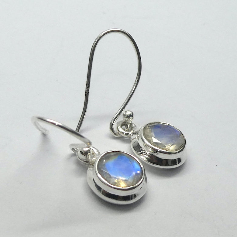 Natural Rainbow Moonstone Earrings | Dainty Round Faceted Gemstones | Super Quality | Transparency with Blue Flashes | 925 Sterling Silver |  Cancer Libra Scorpio Stone | Genuine Gems from Crystal Heart Melbourne Australia 1986